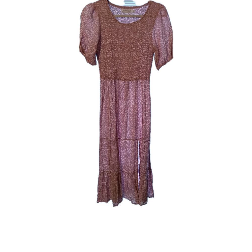 Petal & Pup Maxi Dress Pink Animal Print Side Slit Cottage Core Sz.6